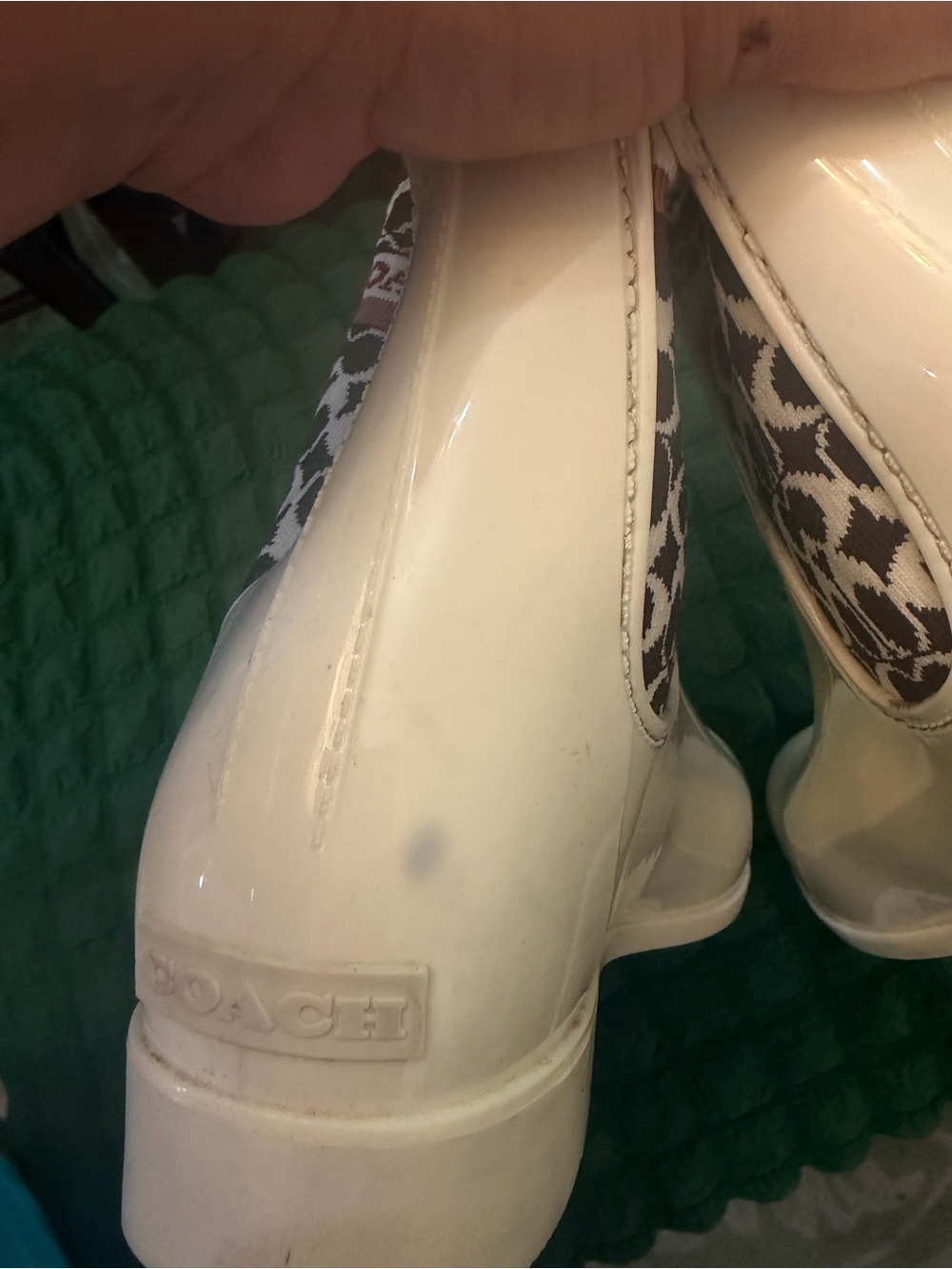 Coach White Rain Boots with Brown & White Signature Cuff - Picture 7 of 9